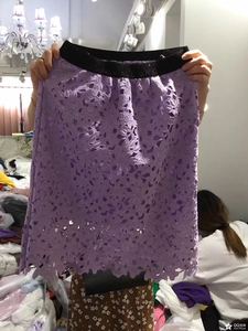 韩国正现货新款半身裙子蕾丝裙A裙长裙半裙紫色花边内衬包臂裙