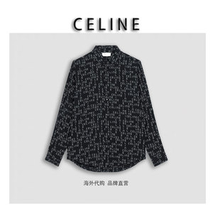 celine/赛琳 新款黑白字母满印提花图案长袖衬衫男女休闲宽松上衣