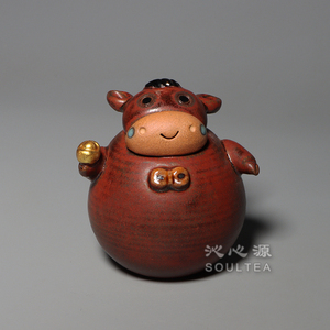 沁心源 台湾莺歌陶瓷 小牛 生肖牛 陶艺品 陶瓷摆件 茶宠 台湾原