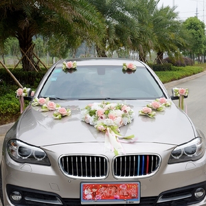 韩式主婚车装饰套装仿真花车婚庆布置装饰车头玫瑰花结婚彩车装扮