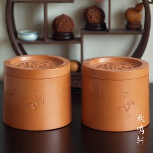 【秋鸣轩】 蟋蟀盆/蛐蛐罐/蟋蟀用具 郭景升款浮雕马蹄罐(一对)