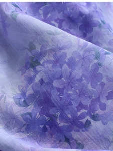 •紫绣球•42支苎麻数码印花面料diy布料.连衣裙旗袍斜襟倒大袖