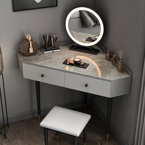 北欧现代靠墙转角梳妆台小户型迷你多功能化妆桌卧室简约化妆镜