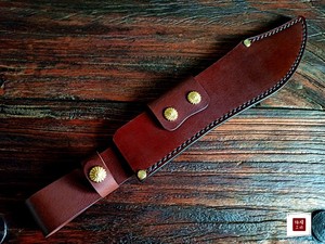 伯隆工坊黑棕植鞣革树膏皮头层牛皮刀鞘刀套鱼刀厨刀全手工定做