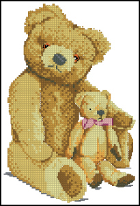 heritage可爱小熊系列5两只熊母子十字绣图纸重绘源文件xsd