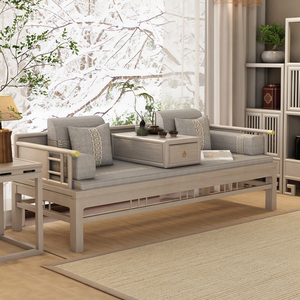 新中式实木沙发榆木罗汉床茶桌椅组合现代简约沙发椅两用推拉床榻