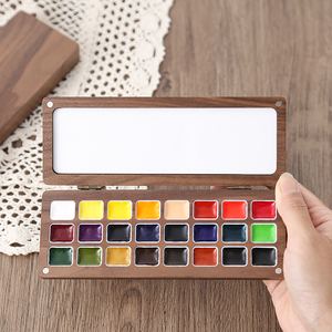 胡桃木颜料盒史明克学院级24色固体水彩分装美甲美术专用便携水彩