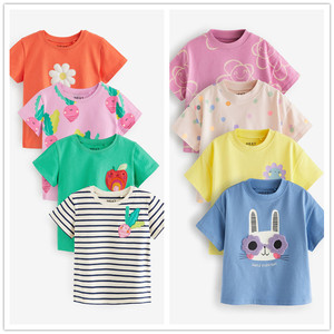现货英国Next童装 女童女婴24新款 花朵兔子纯棉短袖圆领T恤上衣