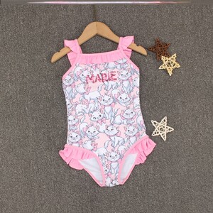 儿童泳衣女孩洋气宝宝夏季比基尼连体卡通时尚花边夏季游泳中小童