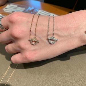 hermes/爱马仕 finesse小q项链 18k玫瑰金猪鼻子吊坠满钻锁骨链女