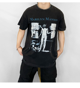 自主vintage manson曼森堕落天使暗黑水洗复古高街美式潮vtg短袖