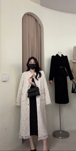 韩国东大门白色双面羊绒大衣女中长款蕾丝拼接100%羊毛外套冬2023