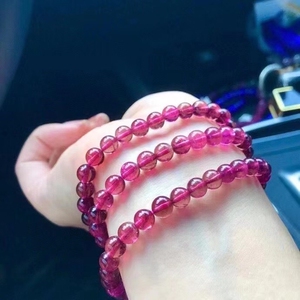 天然巴西水晶卢比来全玫红碧玺佛珠手链全净体原创设计艳丽手串