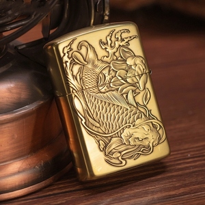 蚊子大师芝宝zippo打火机纯铜盔甲浮雕富贵鱼鲤鱼跃龙门防风煤油