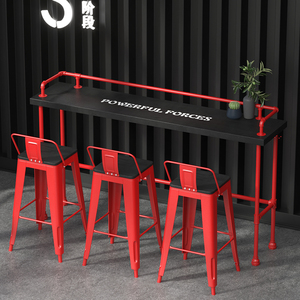 酒吧台奶茶店高脚桌椅组合商用工业风创意家用实木阳台吧台桌靠墙
