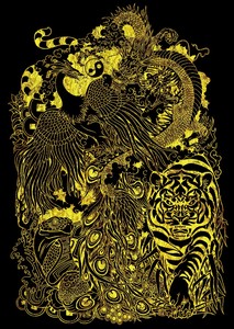 现代抽象描金挂画九龙四大神兽龙凤线稿 丙烯涂色diy手绘礼物油画