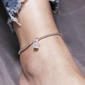 原创设计纯银脚链复古森系银饰个性饰品韩版学生简约银珠福字脚饰