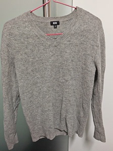 优衣库男女同款毛衣，鸡心领，灰色，M码#Uniqlo/优衣库