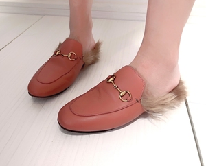 gucci/古驰女士马衔扣毛毛拖鞋平底穆勒鞋37码dkhh0