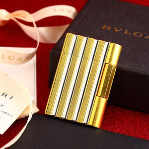3折即刻拍纯银宝格丽bvlgari充气体打火机金色竖条纹盒证齐全实拍