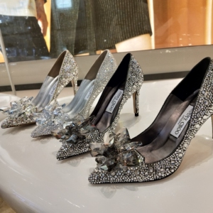 jimmychoo水晶鞋jc灰姑娘水晶鞋高跟鞋婚宴女鞋浅