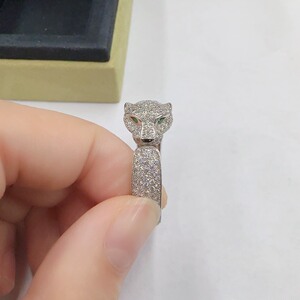 卡地亚白金猎豹豹子头满钻戒指74号