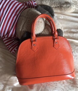 lv范冰冰同款alma水波纹牛皮真皮橘色贝壳包