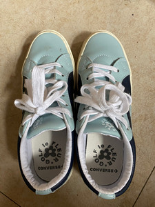 匡威涂鸦golf小花皮面蓝色低帮板鞋印花鞋底帆布鞋 37.