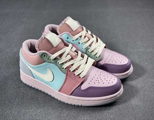 正品耐克 aj1 粉绿 马卡龙 彩色拼接低帮乔丹1板鞋 潮 dj5196-615