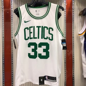 波士顿凯尔特人伯德球衣33号圆领复古白绿33号球衣热压款带芯
