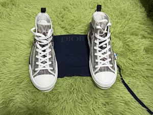 dior/迪奥女鞋b23高帮帆布鞋透明老花满字母logo板鞋