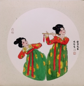 国画卡纸人物《唐宫夜宴图》50x50cm无需装裱