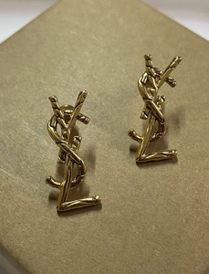 vintage中古耳环 ysl圣罗兰镀金耳环耳钉