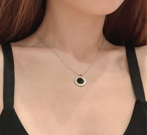 bvlgari宝格丽925银男女黑陶瓷双面圆盘情侣项链正品专