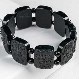 正品缅甸翡翠玉墨翠九龙至尊手牌招财霸气天然a货手链80.78g