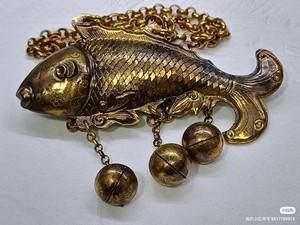 老银宝锁，老锁，鎏金锁，富贵鱼鎏金宝锁，做工精细，形太逼真，