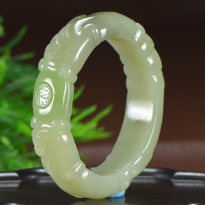 【龙章凤姿】和田玉特色飘翠 雕花龙凤吉祥 手镯100克内径:59mm