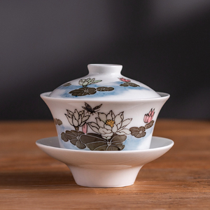 官窑老瓷盖碗 系90年代用瓷洪江大球泥纯手绘主人杯古玩家用茶杯