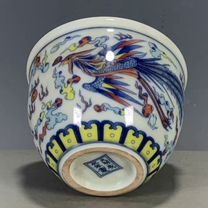瓷器古董老货明代成化年制斗彩龙凤主人杯小缸传世收藏