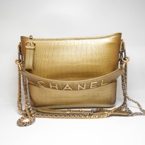 98新chanel香奈儿流浪包金色鳄鱼压纹牛皮大号单肩女包