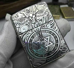 zippo打火机藏银白铜盔守护天使