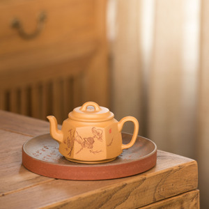 清趣六方壶240ml原矿段泥带刻绘经典方器匠人谭青手工制紫砂茶具