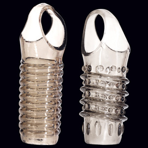 久爱透明硅胶锁精环狼牙套男女共用加长加粗带刺阴茎套性用品