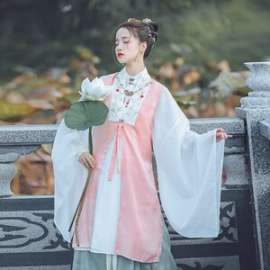 华姿仪赏花颜玉烟原创设计汉服女装立领斜襟大袖白色上袄