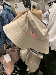 HM原创自制帽子2020新款粉红豹卡通图案时尚遮阳帽渔夫帽0