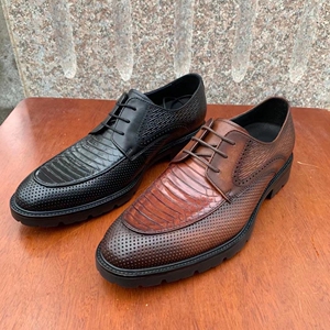 费雷头层牛皮 手工冲孔防滑耐磨橡胶大底 男士透气商务正装皮鞋