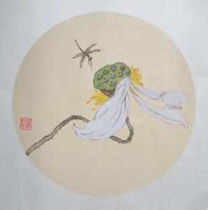 纯手绘国画禅意荷花图,尺寸38*38熟宣卡纸,无需装裱,直接