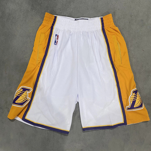 清库存湖人篮球裤 nba双口袋刺绣网眼篮球短裤白色 球衣篮球