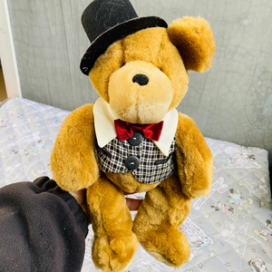 nici正品中古戴礼帽熊毛绒公仔,绝版老货厚实料子,四肢有颗