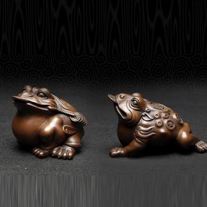 紫铜金蟾摆件三脚蟾蜍客厅纯铜三足金蟾茶宠店铺把玩礼品办公室小